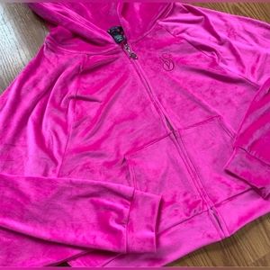 Ladies Victoria's Secret Velour Extra Soft Cropped Hot Pink Full Zip Front Overs